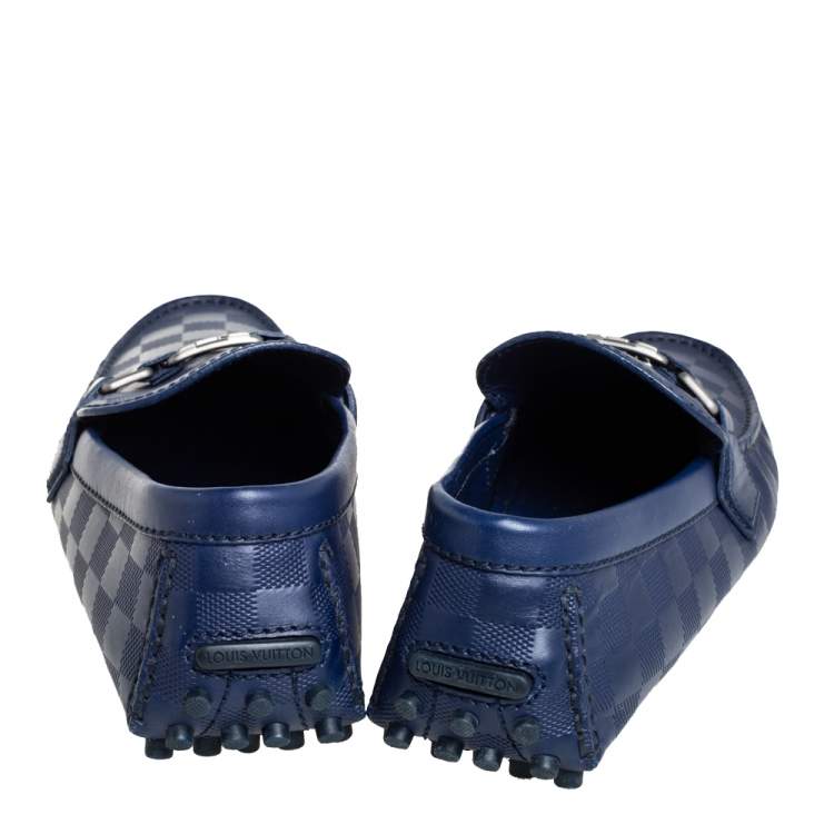 Pre Owned Louis Vuitton Blue Leather Damier Infini Hockenheim Slip On Loafers Size 41.5