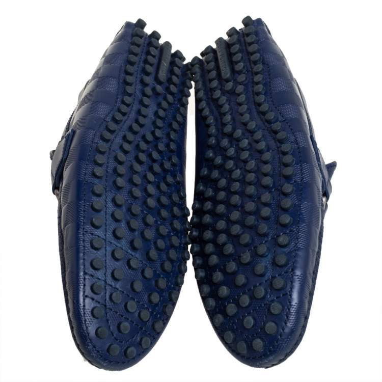 Pre Owned Louis Vuitton Blue Leather Damier Infini Hockenheim Slip On Loafers Size 41.5
