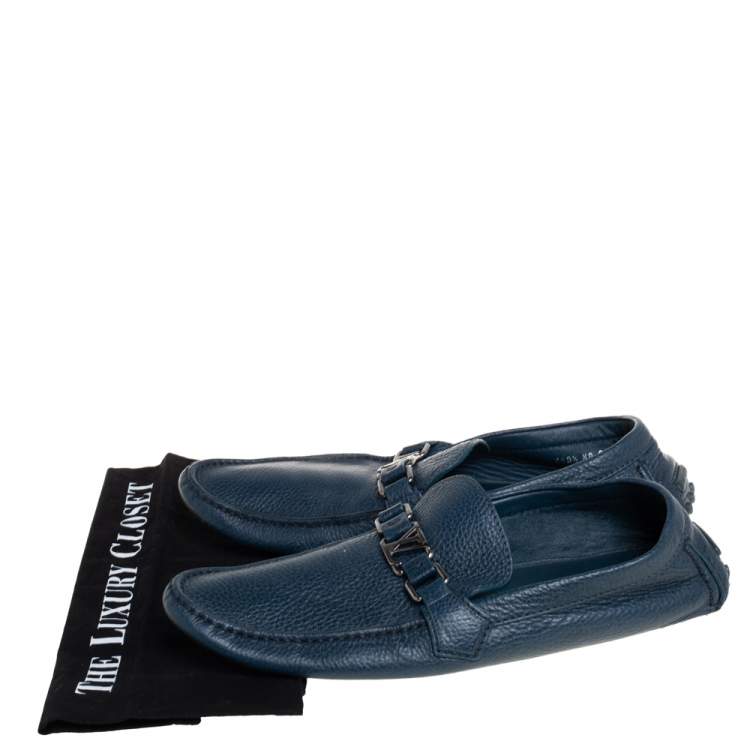 Pre Owned Louis Vuitton Blue Leather Hockenheim Slip On Loafers Size 44.5