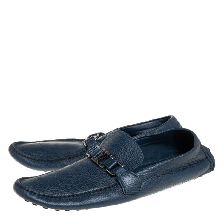 Pre Owned Louis Vuitton Blue Leather Hockenheim Slip On Loafers Size 44.5