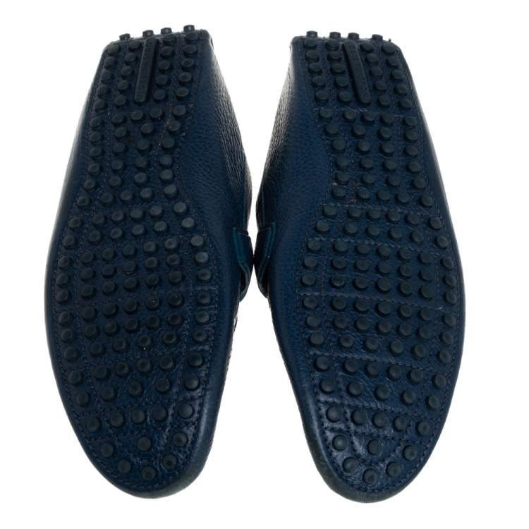 Pre Owned Louis Vuitton Blue Leather Hockenheim Slip On Loafers Size 44.5
