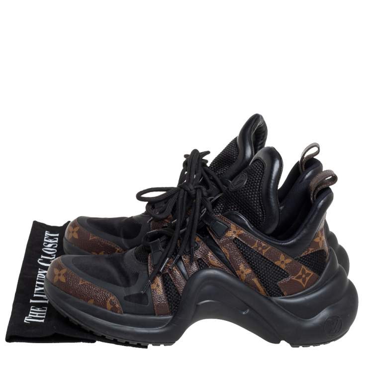 Pre Owned Louis Vuitton Black/Brown Mesh And Monogram Canvas Archlight Low Top Sneakers Size 42