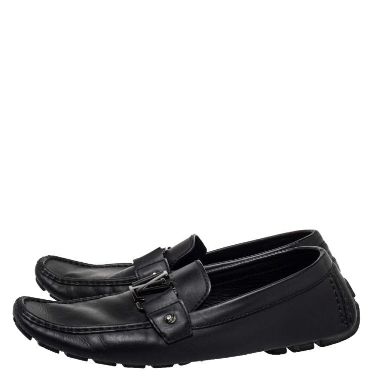 مملوكة مسبقًا Louis Vuitton Black Leather Monte Carlo Slip On Loafers Size 44