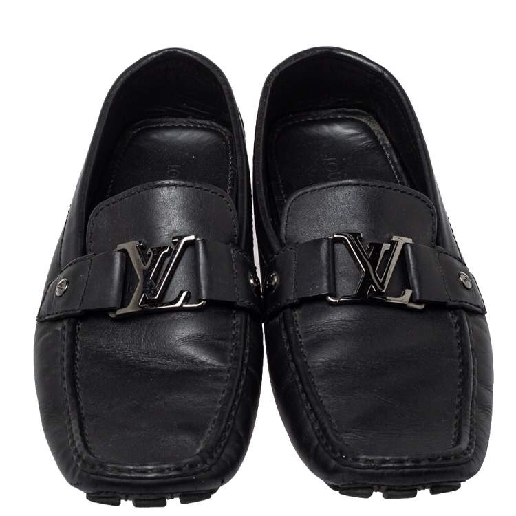 مملوكة مسبقًا Louis Vuitton Black Leather Monte Carlo Slip On Loafers Size 44