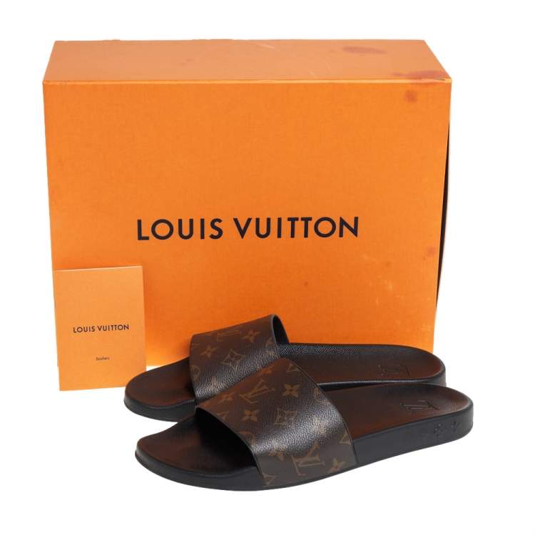 Pre Owned Louis Vuitton Brown Monogram Waterfront Slide Sandals Size 43