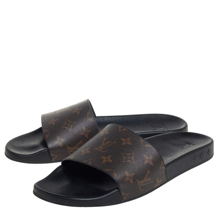 Pre Owned Louis Vuitton Brown Monogram Waterfront Slide Sandals Size 43
