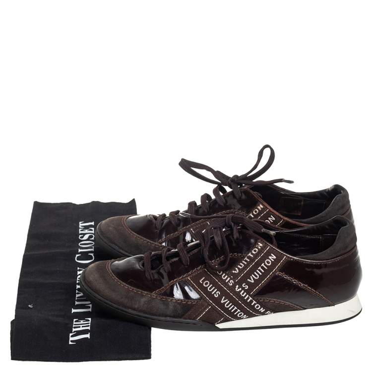 Pre Owned Louis Vuitton Brown Suede And Patent Leather Low Top Sneaker Size 39