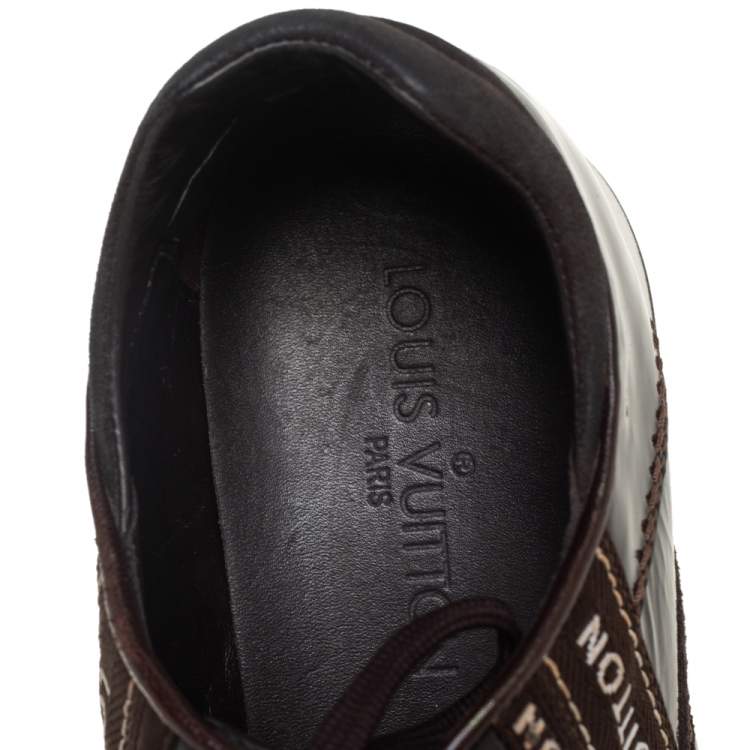 Pre Owned Louis Vuitton Brown Suede And Patent Leather Low Top Sneaker Size 39