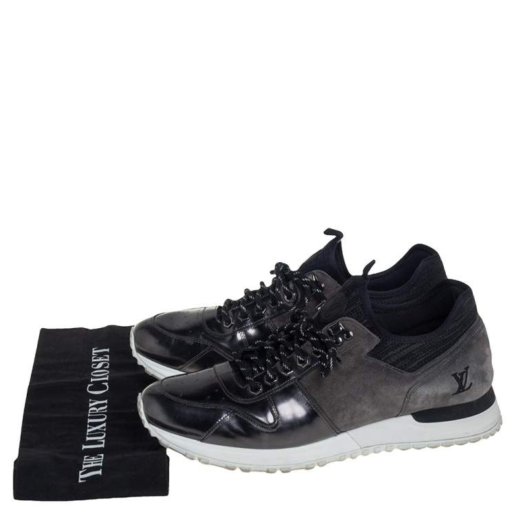 Pre Owned Louis Vuitton Black/Grey Patent Leather And Suede Runner Sneakers Size 42.5