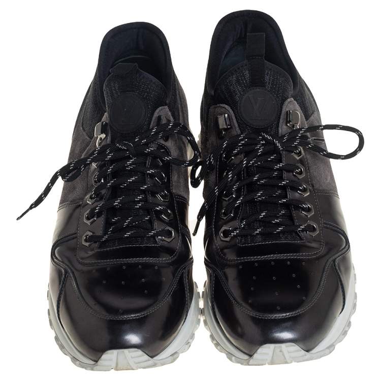 Pre Owned Louis Vuitton Black/Grey Patent Leather And Suede Runner Sneakers Size 42.5
