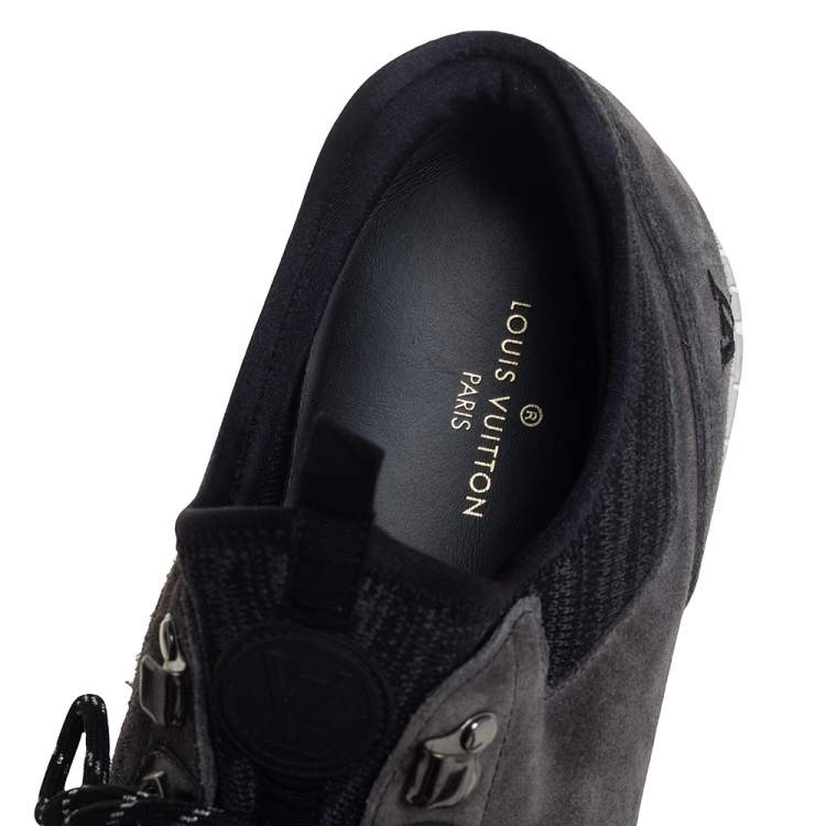 Pre Owned Louis Vuitton Black/Grey Patent Leather And Suede Runner Sneakers Size 42.5