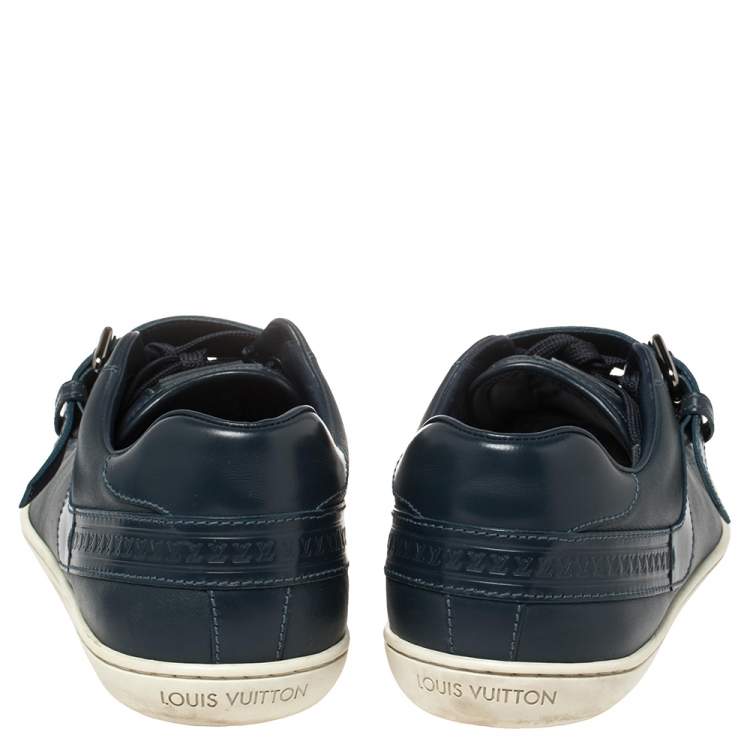 Pre Owned Louis Vuitton Blue Leather Cap Toe Buckle Strap Lace Up Sneakers Size 42