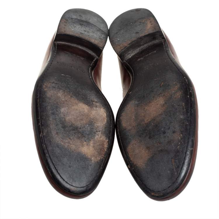 Pre Owned Louis Vuitton Brown Leather Penny Slip On Loafers Size 43.5