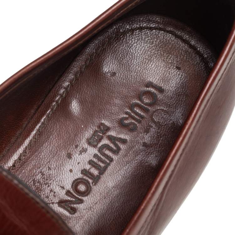 Pre Owned Louis Vuitton Brown Leather Penny Slip On Loafers Size 43.5