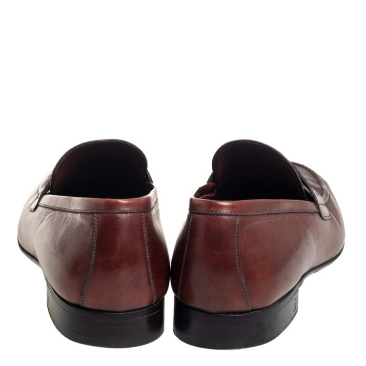 Pre Owned Louis Vuitton Brown Leather Penny Slip On Loafers Size 43.5