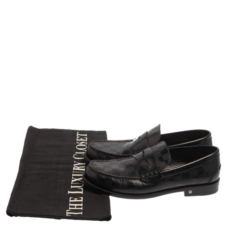 Pre Owned  Louis Vuitton Black Damier Santiago Loafers Size 41