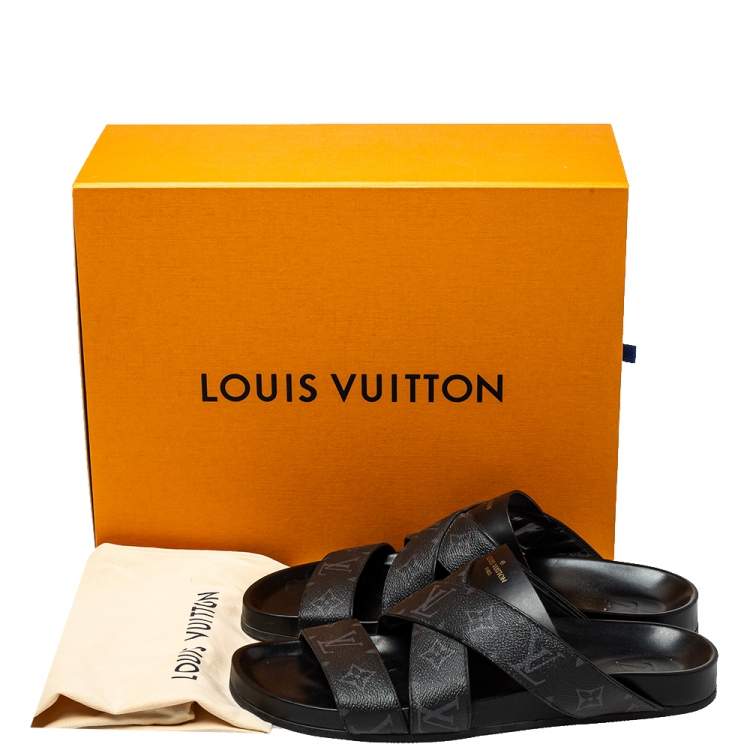 Pre Owned Louis Vuitton Black Monogram Leather Mirabeau Mule Sandals Size 43