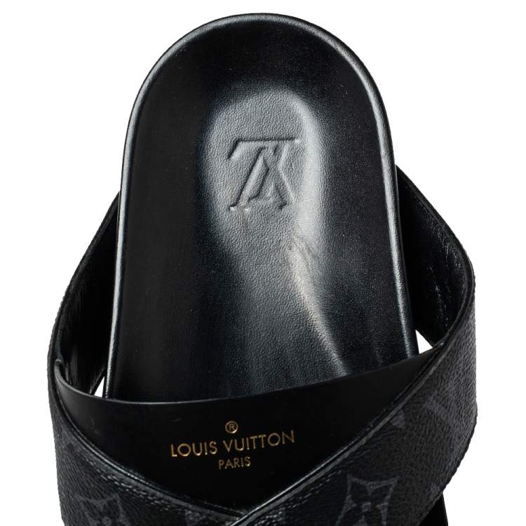Pre Owned Louis Vuitton Black Monogram Leather Mirabeau Mule Sandals Size 43