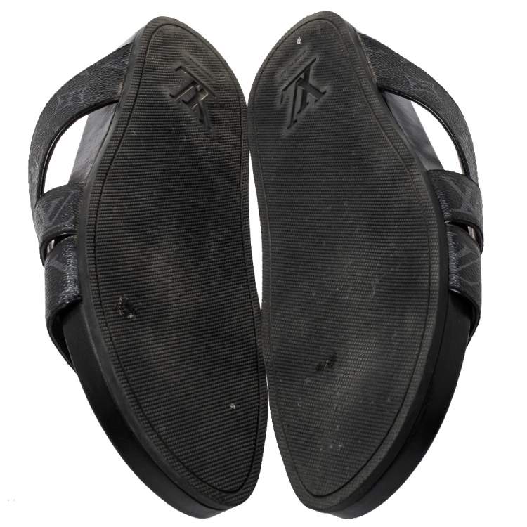 Pre Owned Louis Vuitton Black Monogram Leather Mirabeau Mule Sandals Size 43