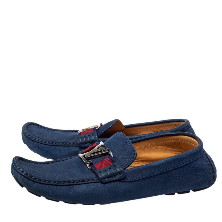 Pre Owned Louis Vuitton Blue Suede Monte Carlo Loafers Size 41.5