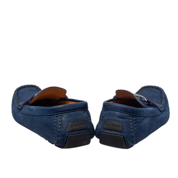 Pre Owned Louis Vuitton Blue Suede Monte Carlo Loafers Size 41.5