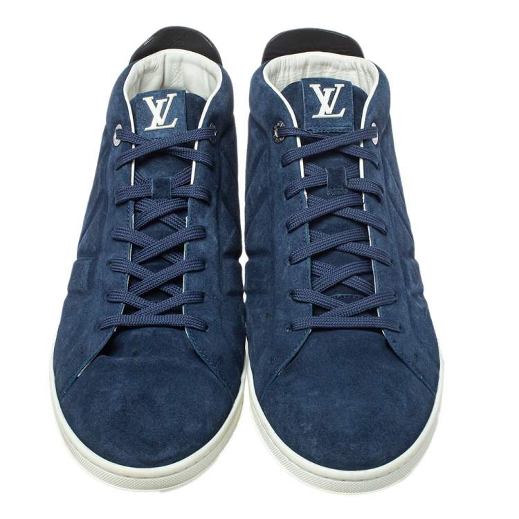 Pre Owned Louis Vuitton Blue/Black Suede And Leather Fuselage High Top Sneakers Size 44