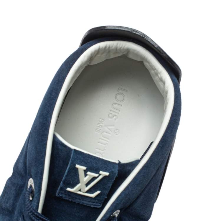 Pre Owned Louis Vuitton Blue/Black Suede And Leather Fuselage High Top Sneakers Size 44