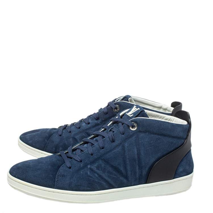 Pre Owned Louis Vuitton Blue/Black Suede And Leather Fuselage High Top Sneakers Size 44