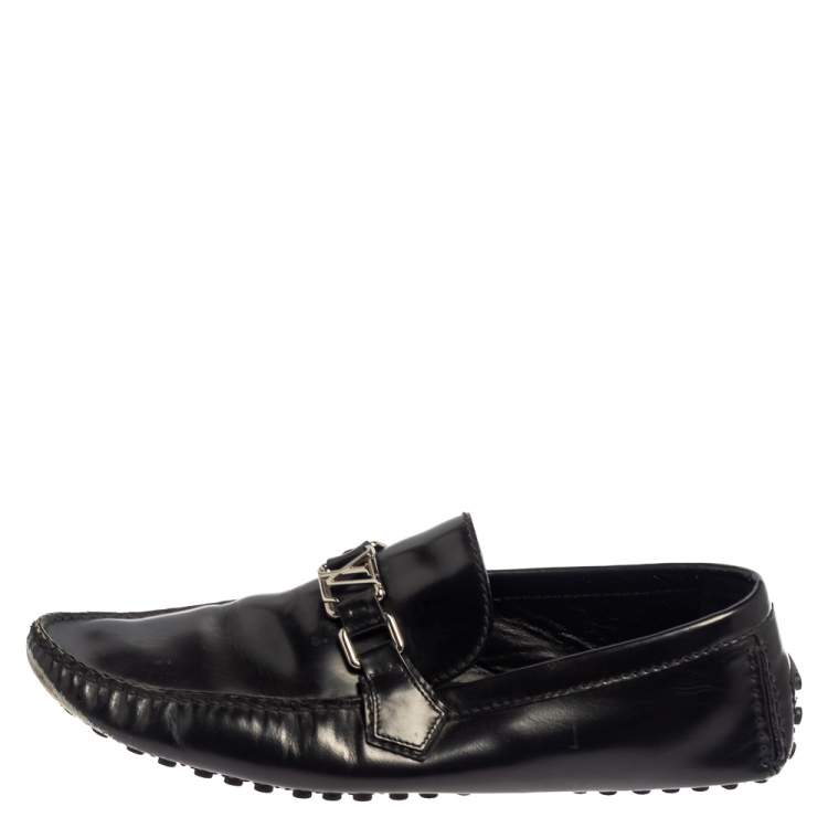 Pre Owned Louis Vuitton Black Leather Hockenheim Slip On Loafers Size 43.5
