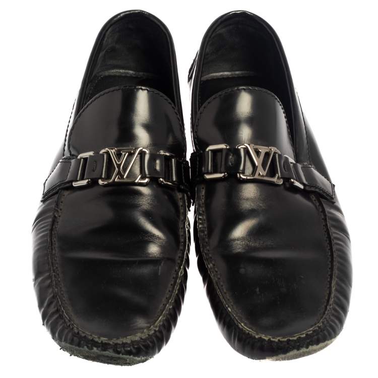 Pre Owned Louis Vuitton Black Leather Hockenheim Slip On Loafers Size 43.5