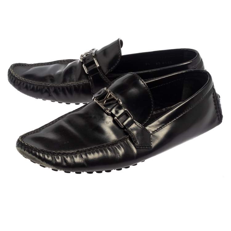 Pre Owned Louis Vuitton Black Leather Hockenheim Slip On Loafers Size 43.5