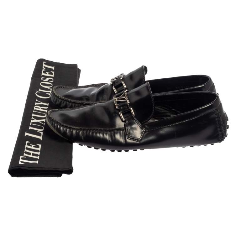Pre Owned Louis Vuitton Black Leather Hockenheim Slip On Loafers Size 43.5