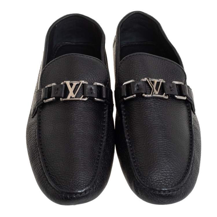 Pre Owned Louis Vuitton Black Hockenheim Slip On Loafers Size 43