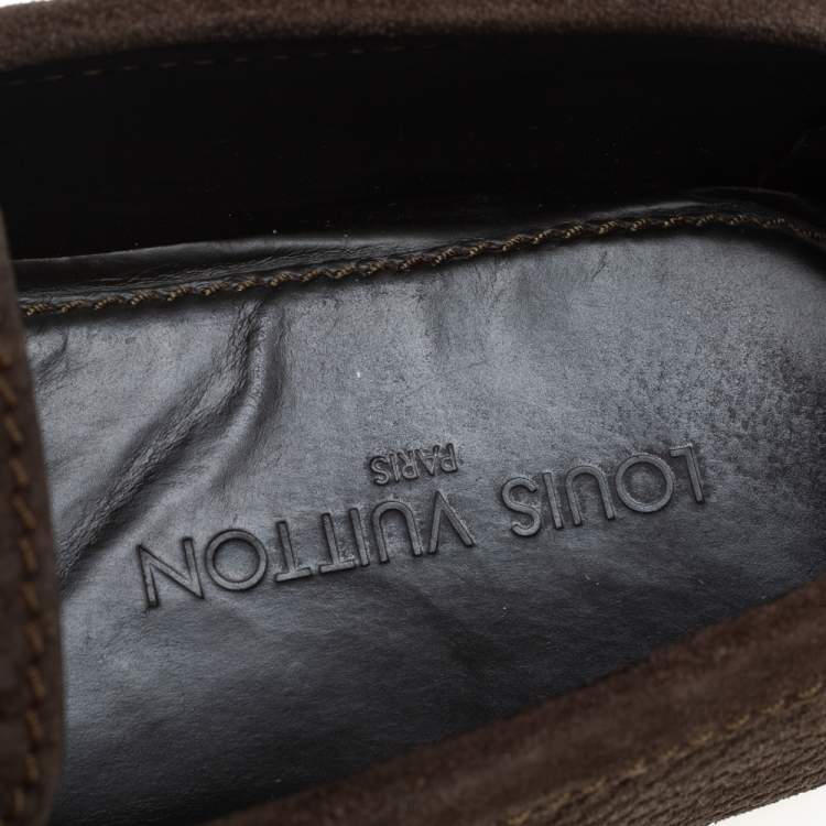 Pre Owned Louis Vuitton Olive Green Suede Monte Carlo Slip On Loafers Size 45