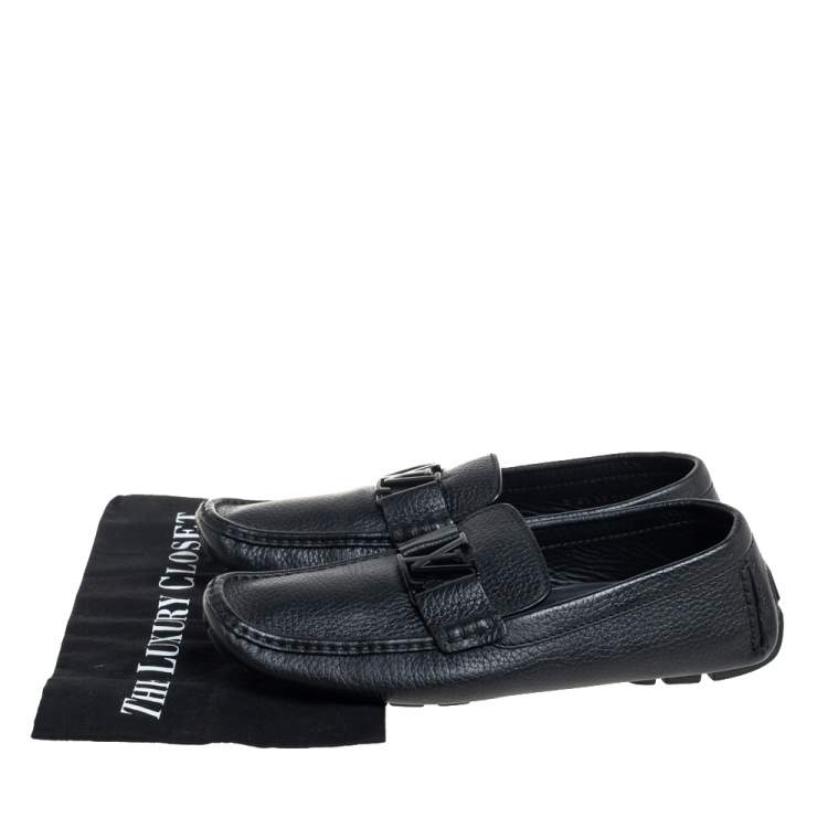 Pre Owned Louis Vuitton Black Leather Monte Carlo Slip On Loafers Size 42.5