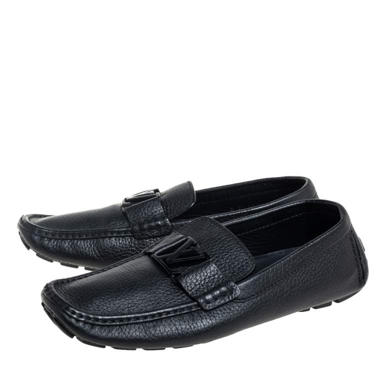Pre Owned Louis Vuitton Black Leather Monte Carlo Slip On Loafers Size 42.5