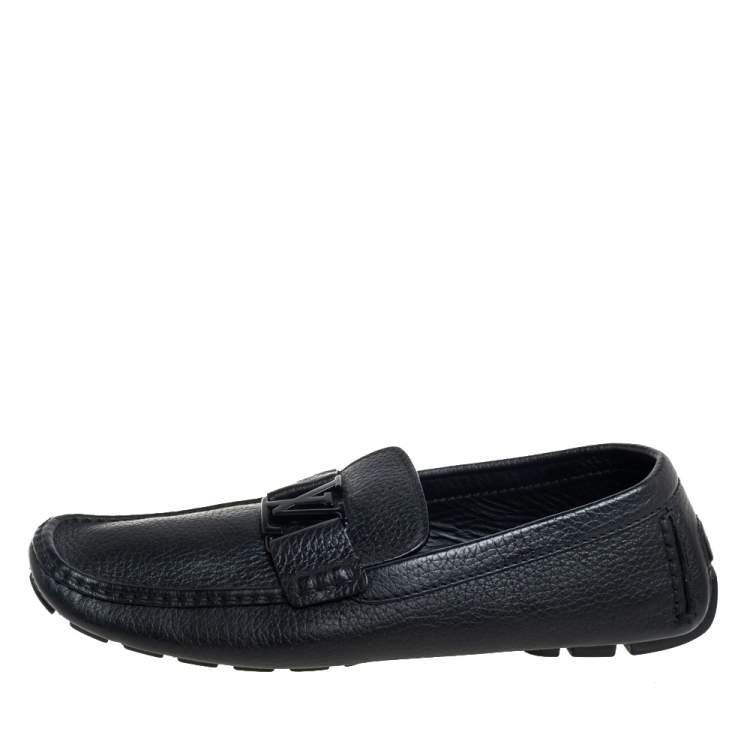 Pre Owned Louis Vuitton Black Leather Monte Carlo Slip On Loafers Size 42.5