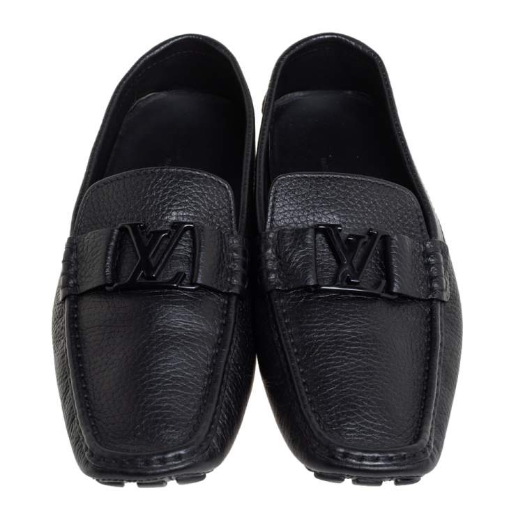 Pre Owned Louis Vuitton Black Leather Monte Carlo Slip On Loafers Size 42.5