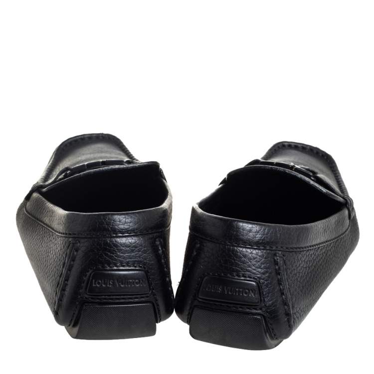 Pre Owned Louis Vuitton Black Leather Monte Carlo Slip On Loafers Size 42.5