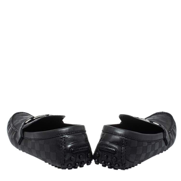 Pre Owned Louis Vuitton Black Damier Embossed Leather Hockenheim Slip On Loafers Size 44.5