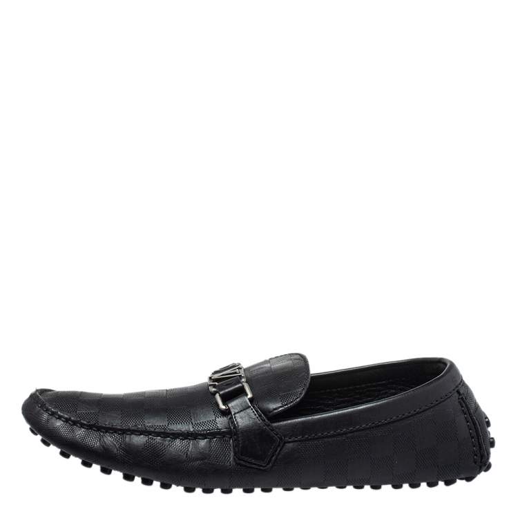 Pre Owned Louis Vuitton Black Damier Embossed Leather Hockenheim Slip On Loafers Size 44.5