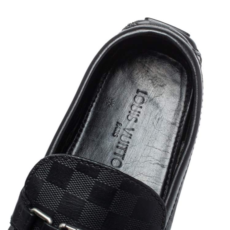 Pre Owned Louis Vuitton Black Damier Embossed Leather Hockenheim Slip On Loafers Size 44.5