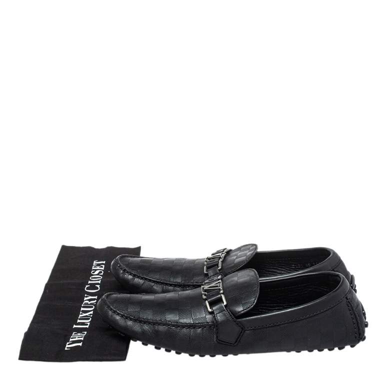 Pre Owned Louis Vuitton Black Damier Embossed Leather Hockenheim Slip On Loafers Size 44.5