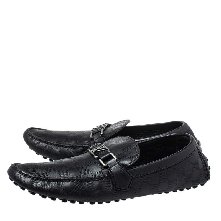 Pre Owned Louis Vuitton Black Damier Embossed Leather Hockenheim Slip On Loafers Size 44.5