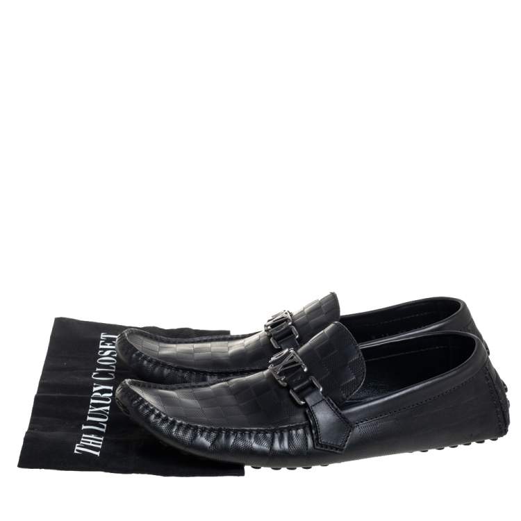 Pre Owned Louis Vuitton Black Damier Leather Hockenheim Loafers Size 45