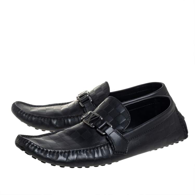 Pre Owned Louis Vuitton Black Damier Leather Hockenheim Loafers Size 45