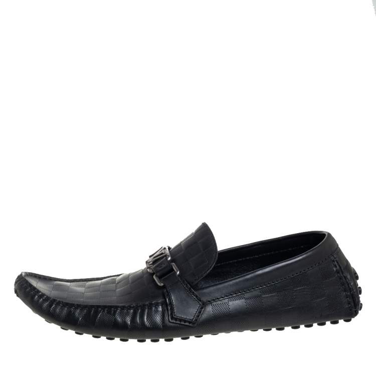 Pre Owned Louis Vuitton Black Damier Leather Hockenheim Loafers Size 45