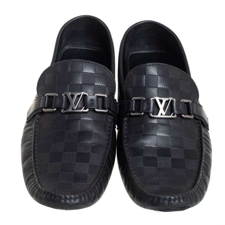 Pre Owned Louis Vuitton Black Damier Leather Hockenheim Loafers Size 45