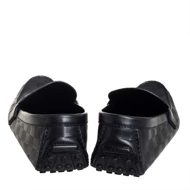 Pre Owned Louis Vuitton Black Damier Leather Hockenheim Loafers Size 45