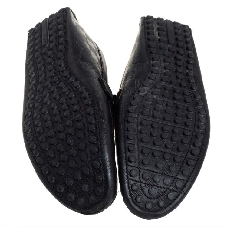Pre Owned Louis Vuitton Black Damier Leather Hockenheim Loafers Size 45